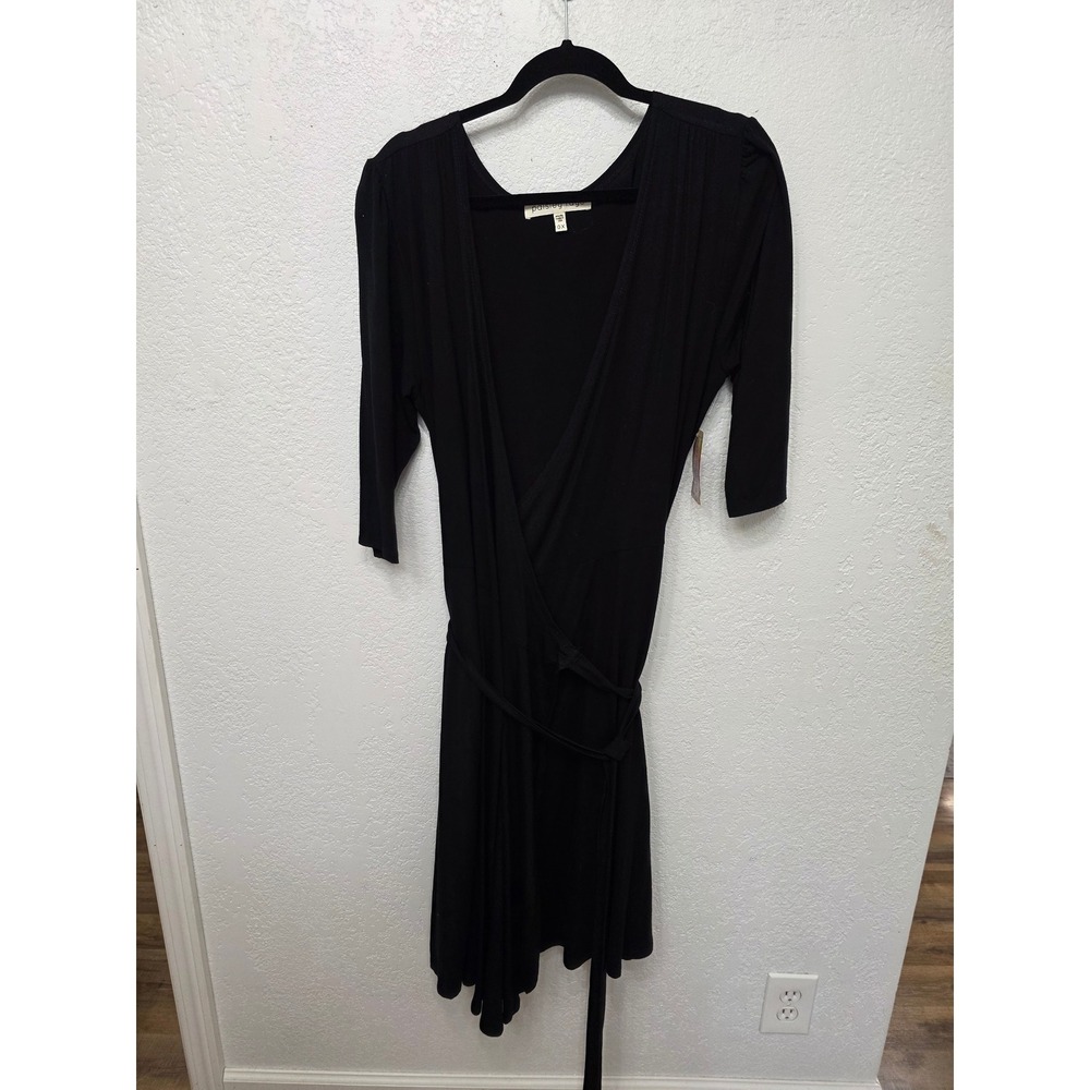 Paisley Raye Black Wrap Dress Pockets Short Sleeve‎ 0X